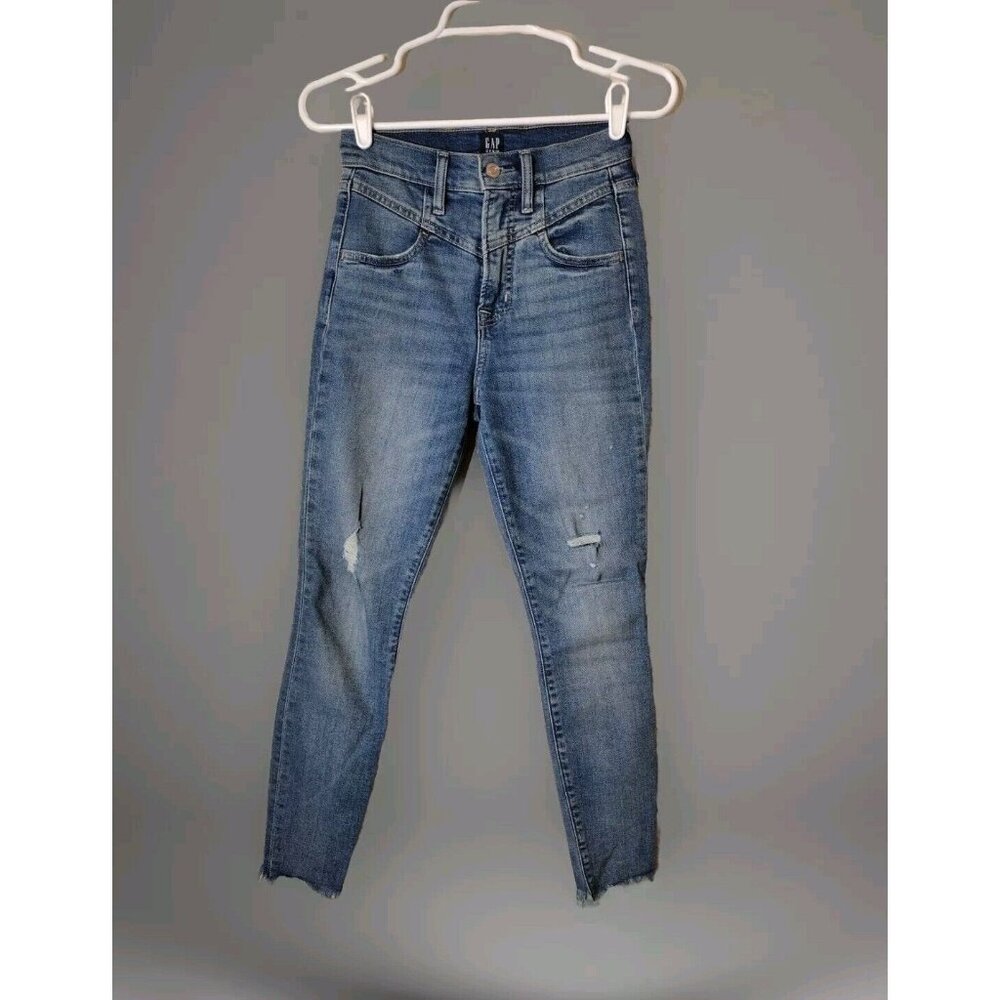 Gap Jeans 24 Petite True Skinny Distressed Raw Cuff High Rise Stretch
